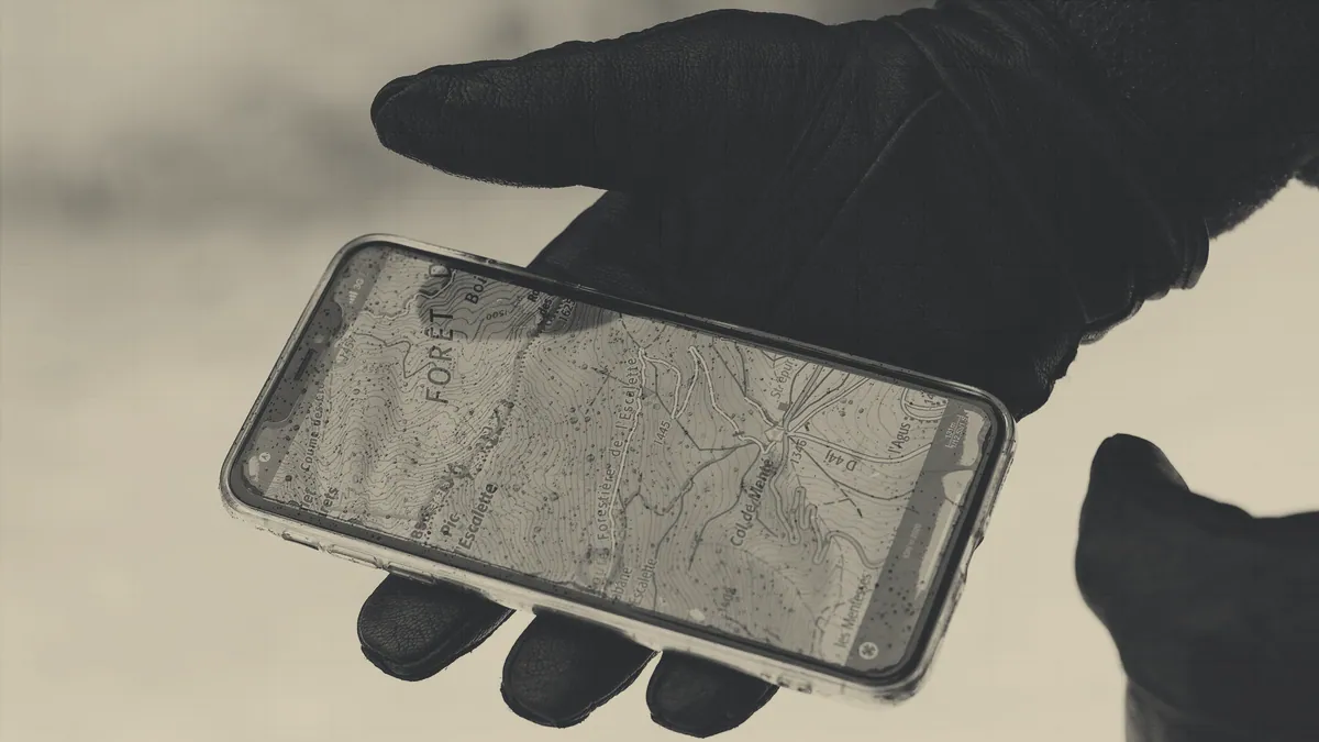 A map on a phone, outdoors.