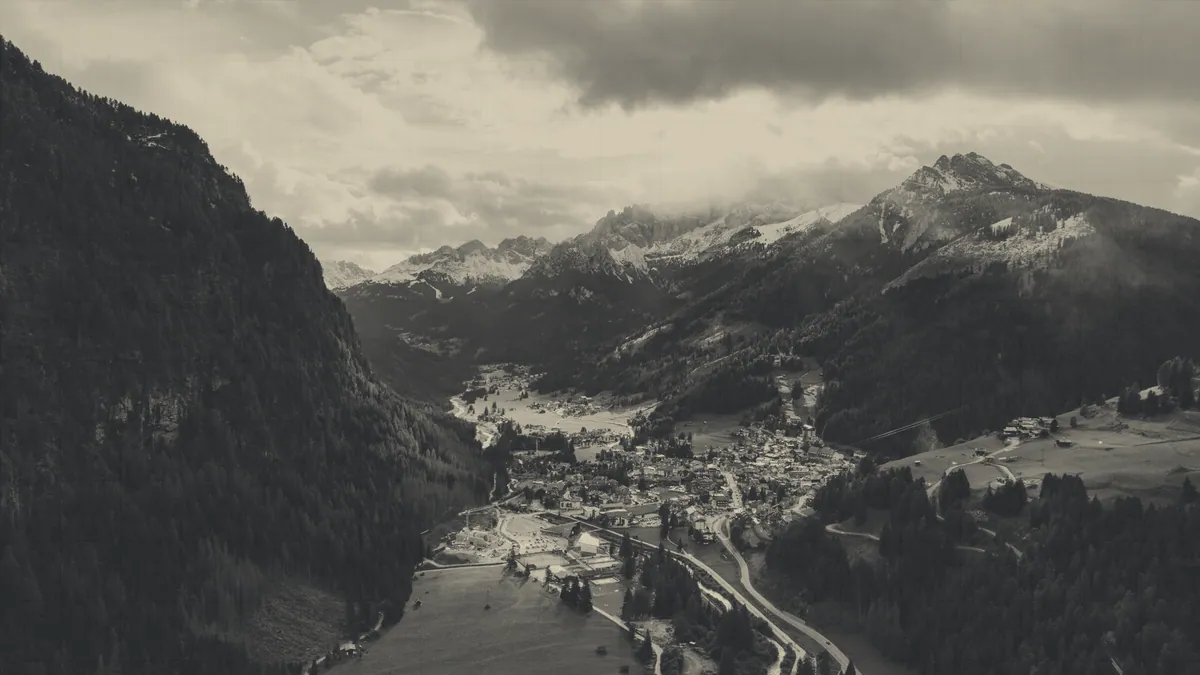 A valley photographed from the air.
