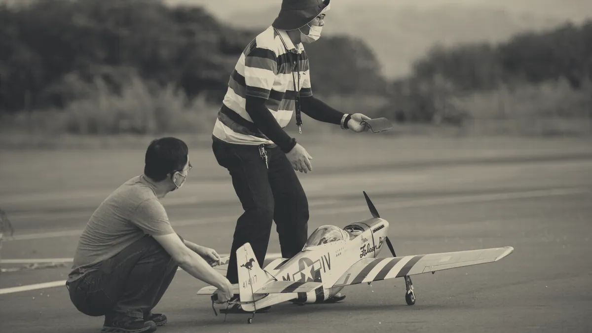 A model aeroplane on a strip.